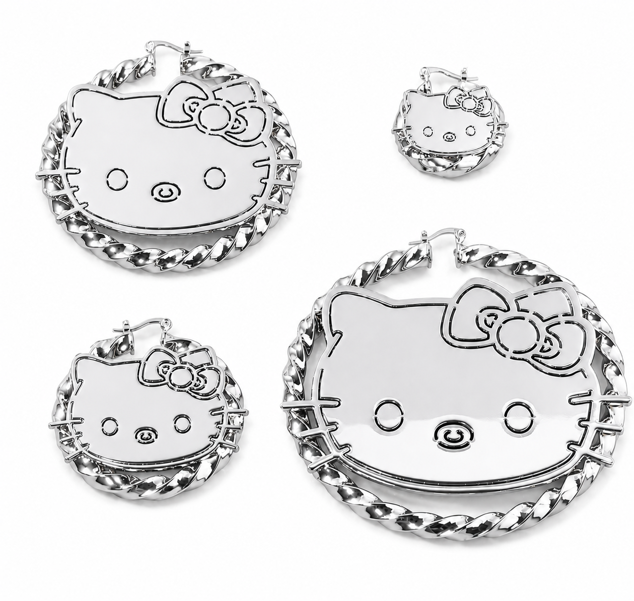 Silver Kitty Hoop Earrings