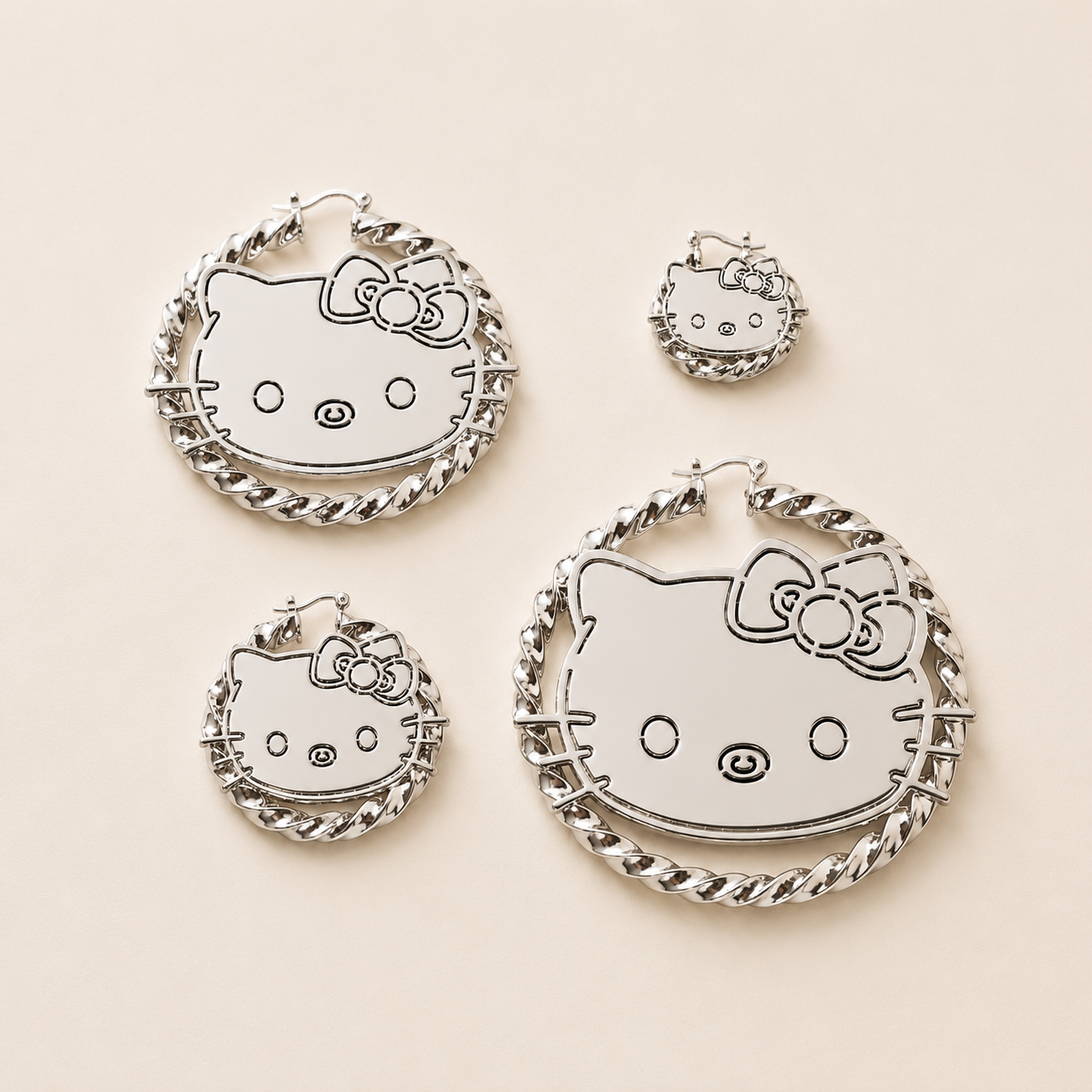 Silver Kitty Hoop Earrings